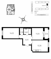 3 ккв (Евро) № 427 Корп.: Б , Секция 6Б  в ЖК 17-я линия