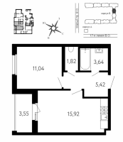2 ккв (Евро) № 422 Корп.: Б , Секция 6Б  в ЖК 17-я линия