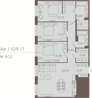 4 ккв (Евро) № 803 Корп.: 3 Уч. Residence , Секция 8  в ЖК 17/33 Петровский остров