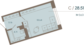 Студия № 560 Корп.: 2 Уч. Life , Секция 4  в ЖК 17/33 Петровский остров