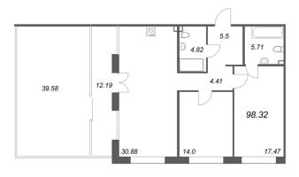3 ккв (Евро) № 415 Корп.: 2 Уч. Life , Секция 3  в ЖК 17/33 Петровский остров