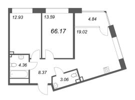 2 ккв (Евро) № 697 Корп.: 2 Уч. Life , Секция 6  в ЖК 17/33 Петровский остров