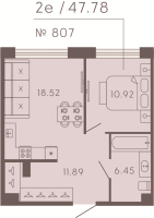 3 ккв (Евро) № 807 Корп.: 3 Уч. Residence , Секция 8  в ЖК 17/33 Петровский остров