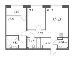 3 ккв (Евро) № 735 Корп.: 2 Уч. Life , Секция 6  в ЖК 17/33 Петровский остров