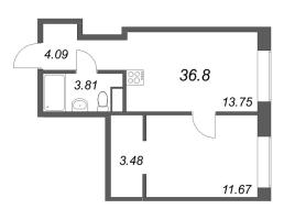 1 ккв № 95 Корп.: 1 Уч. Club , Секция 1  в ЖК 17/33 Петровский остров