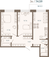 3 ккв (Евро) № 501 Корп.: 2 Уч. Life , Секция 4  в ЖК 17/33 Петровский остров