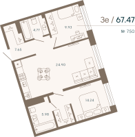 3 ккв (Евро) № 750 Корп.: 2 Уч. Life , Секция 6  в ЖК 17/33 Петровский остров