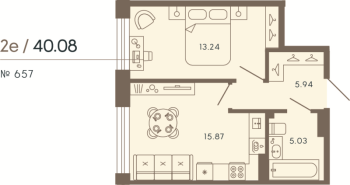 2 ккв (Евро) № 657 Корп.: 2 Уч. Life , Секция 5  в ЖК 17/33 Петровский остров