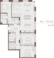 4 ккв (Евро) № 828 Корп.: 3 Уч. Residence , Секция 8  в ЖК 17/33 Петровский остров