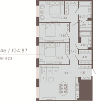 4 ккв (Евро) № 823 Корп.: 3 Уч. Residence , Секция 8  в ЖК 17/33 Петровский остров