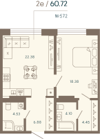 2 ккв (Евро) № 572 Корп.: 2 Уч. Life , Секция 4  в ЖК 17/33 Петровский остров