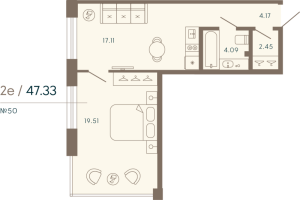 2 ккв (Евро) № 50 Корп.: 1 Уч. Club , Секция 1  в ЖК 17/33 Петровский остров