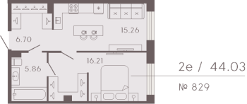 2 ккв (Евро) № 829 Корп.: 3 Уч. Residence , Секция 8  в ЖК 17/33 Петровский остров