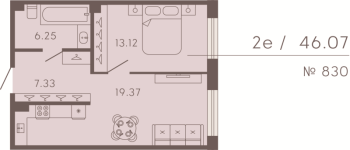 2 ккв (Евро) № 830 Корп.: 3 Уч. Residence , Секция 8  в ЖК 17/33 Петровский остров