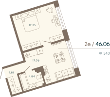 2 ккв (Евро) № 543 Корп.: 2 Уч. Life , Секция 4  в ЖК 17/33 Петровский остров