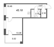 2 ккв (Евро) № 24 Корп.: 1 Уч. Club , Секция 1  в ЖК 17/33 Петровский остров