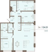 4 ккв (Евро) № 411 Корп.: 2 Уч. Life , Секция 3  в ЖК 17/33 Петровский остров