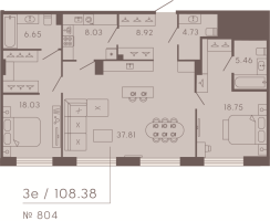 3 ккв (Евро) № 804 Корп.: 3 Уч. Residence , Секция 8  в ЖК 17/33 Петровский остров
