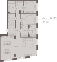 3 ккв (Евро) № 811 Корп.: 3 Уч. Residence , Секция 8  в ЖК 17/33 Петровский остров