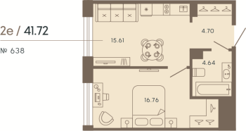 2 ккв (Евро) № 638 Корп.: 2 Уч. Life , Секция 5  в ЖК 17/33 Петровский остров