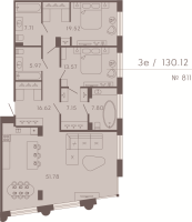 3 ккв (Евро) № 811 Корп.: 3 Уч. Residence , Секция 8  в ЖК 17/33 Петровский остров