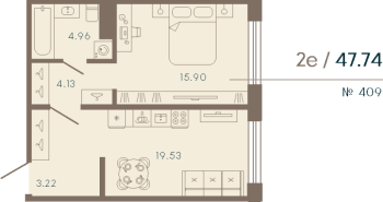 2 ккв (Евро) № 409 Корп.: 2 Уч. Life , Секция 3  в ЖК 17/33 Петровский остров