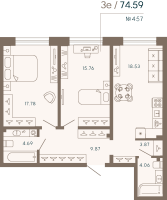 3 ккв (Евро) № 457 Корп.: 2 Уч. Life , Секция 4  в ЖК 17/33 Петровский остров