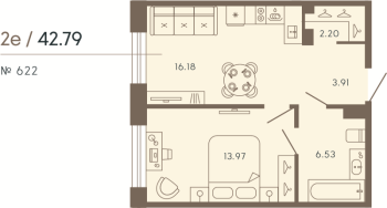 2 ккв (Евро) № 622 Корп.: 2 Уч. Life , Секция 5  в ЖК 17/33 Петровский остров