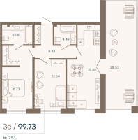 3 ккв (Евро) № 753 Корп.: 2 Уч. Life , Секция 6  в ЖК 17/33 Петровский остров
