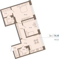 3 ккв (Евро) № 560 Корп.: 2 Уч. Life , Секция 4  в ЖК 17/33 Петровский остров