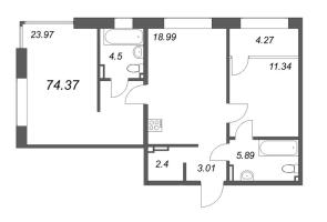 3 ккв (Евро) № 641 Корп.: 2 Уч. Life , Секция 5  в ЖК 17/33 Петровский остров