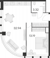 2 ккв (Евро) № 1340 Корп.: 1 , Секция 1  в ЖК 25/7 Заневский