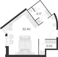 Студия № 244 Корп.: 1 , Секция 1  в ЖК 25/7 Заневский