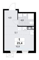 Студия № 92 Корп.: 1.3.4.3 , Секция 3  в ЖК А101 Лаголово
