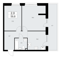 2 ккв № 1 Корп.: 1.2-1 , Секция 1  в ЖК А101 Лаголово