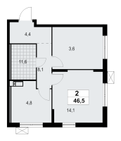 2 ккв № 14 Корп.: 1.3.4.4 , Секция 1  в ЖК А101 Лаголово