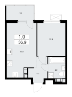 2 ккв (Евро) № 255 Корп.: 1.2-3 , Секция 4  в ЖК А101 Лаголово