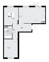 3 ккв (Евро) № 70 Корп.: 1.3.4.3 , Секция 2  в ЖК А101 Лаголово