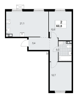 3 ккв (Евро) № 61 Корп.: 1.3.4.3 , Секция 2  в ЖК А101 Лаголово