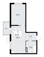 2 ккв (Евро) № 90 Корп.: 1.3-1 , Секция 2  в ЖК А101 Лаголово