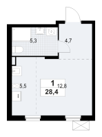 Студия № 44 Корп.: 1.3.4.3 , Секция 2  в ЖК А101 Лаголово