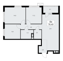 4 ккв (Евро) № 132 Корп.: 1.2 , Секция 2  в ЖК А101 Лаголово