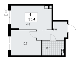 1 ккв № 19 Корп.: 1.3.4.4 , Секция 1  в ЖК А101 Лаголово
