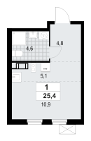 Студия № 14 Корп.: 1.3.4.3 , Секция 1  в ЖК А101 Лаголово