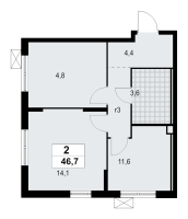 2 ккв № 7 Корп.: 1.3.4.4 , Секция 1  в ЖК А101 Лаголово