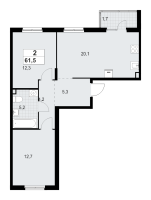 3 ккв (Евро) № 5 Корп.: 1.3.4.3 , Секция 1  в ЖК А101 Лаголово