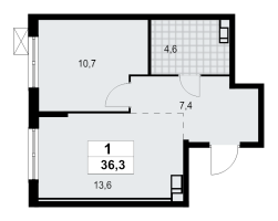 1 ккв № 18 Корп.: 1.3.4.4 , Секция 1  в ЖК А101 Лаголово