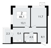 2 ккв № 119 Корп.: 3.2 , Секция 2  в ЖК А101 Всеволожск