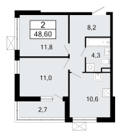 2 ккв № 73 Корп.: 1.1 , Секция 1  в ЖК А101 Всеволожск