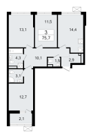 3 ккв № 342 Корп.: 1.3 , Секция 6  в ЖК А101 Всеволожск